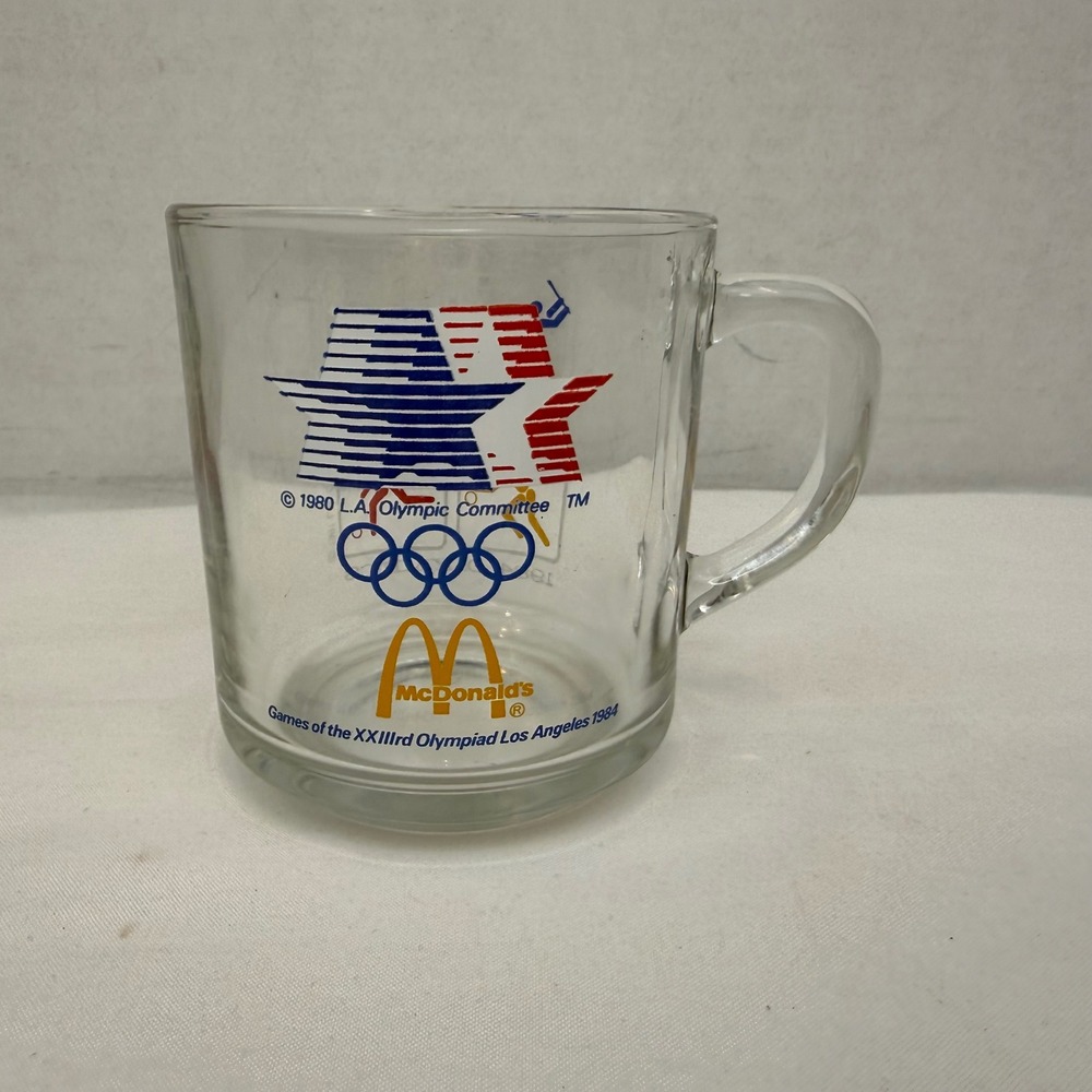 1984 McDonalds Olympic Glass Mug Los Angeles Games Anchor Hocking USA Vintage
